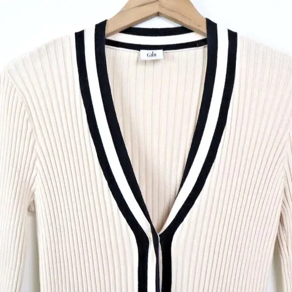Cabi Size S Radcliff Cardigan Sweater Varsity Stripe 5458 Ivory Blue - Picture 4 of 9